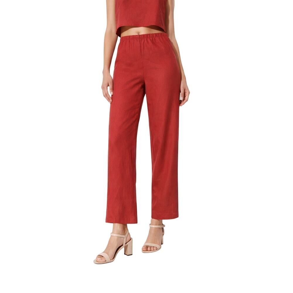 REFORMATION Women's Remi Cropped LInen Pull-On Pants Red Size Medium Petite
